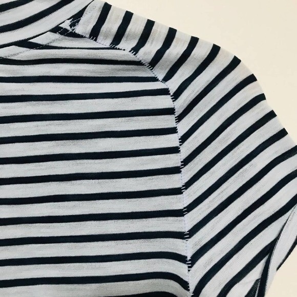 Free People blue top  Night Sky Stripe Knit Mock neck short sleeve tee size XS - Picture 7 of 8